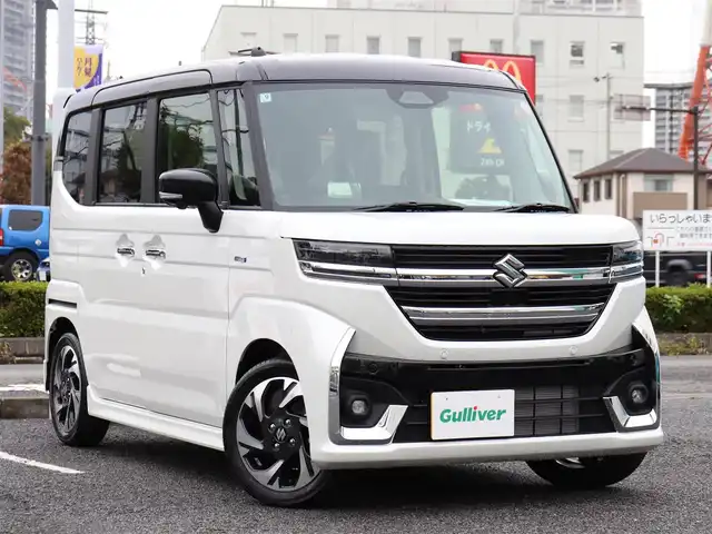 スズキ スペーシア カスタム HYBRID XS ターボ 神奈川県 2025(令7)年 0.1千km パールⅡ ワンオーナー/セーフティサポート（予防安全技術）/純正メモリナビ/：BluetoothAudhio/：フルセグテレビ/全方位モニターバックカメラ/シートヒーター/ステアリングヒーター/ステアリングスイッチ/両側パワースライド/アイドリングストップ/クルーズコントロール/コーナーセンサー（前後）/プッシュスタート/保証書