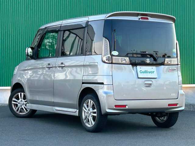 スズキ スペーシア カスタム GS 宮城県 2013(平25)年 10.9万km スチールシルバーM 純正SDナビ/【BT・USB・AUX・ワンセグTV】/バックカメラ/両側スライドドア/純正エアロ/社外14インチAW【純正アルミ積み込み】/アイドリングストップ/ステアリングスイッチ/ウィンカーミラー/オートライト/HIDヘッドライト/フォグライト/スマートキーX２