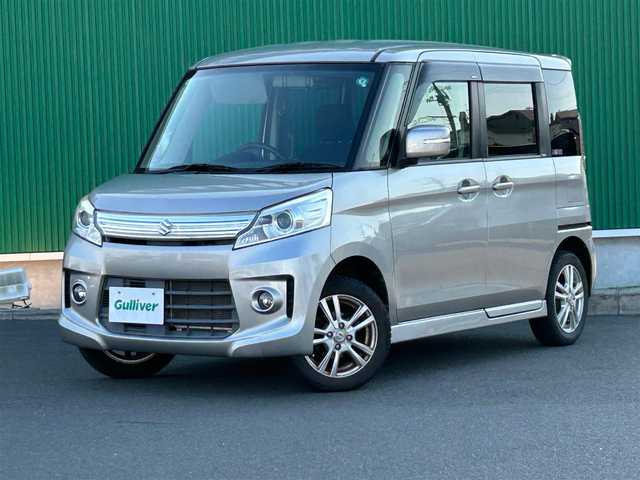 スズキ スペーシア カスタム GS 宮城県 2013(平25)年 10.9万km スチールシルバーM 純正SDナビ/【BT・USB・AUX・ワンセグTV】/バックカメラ/両側スライドドア/純正エアロ/社外14インチAW【純正アルミ積み込み】/アイドリングストップ/ステアリングスイッチ/ウィンカーミラー/オートライト/HIDヘッドライト/フォグライト/スマートキーX２