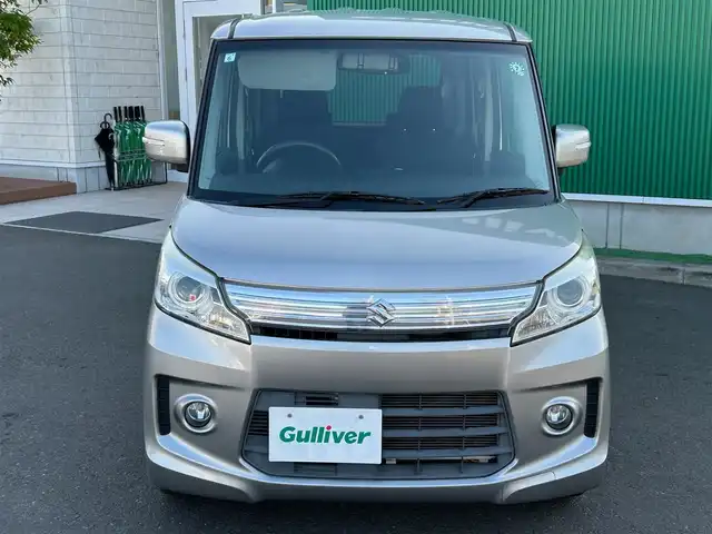 スズキ スペーシア カスタム GS 宮城県 2013(平25)年 10.9万km スチールシルバーM 純正SDナビ/【BT・USB・AUX・ワンセグTV】/バックカメラ/両側スライドドア/純正エアロ/社外14インチAW【純正アルミ積み込み】/アイドリングストップ/ステアリングスイッチ/ウィンカーミラー/オートライト/HIDヘッドライト/フォグライト/スマートキーX２