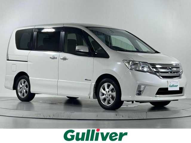 日産 セレナ ハイウェイスター S HV Vセレ 佐賀県 2013(平25)年 8.7万km ブリリアントホワイトパール 純正8インチナビ/CD/DVD/フルセグTV/Bluetooth/バックカメラ /ETC/両側パワースライドドア/前方ドライブレコーダー/クルーズコントロール/HIDライト/フォグライト /オートライト/純正16インチアルミホイール/純正フロアマット/スマートキー/スペアキー/電動格納ミラー/横滑り防止装置