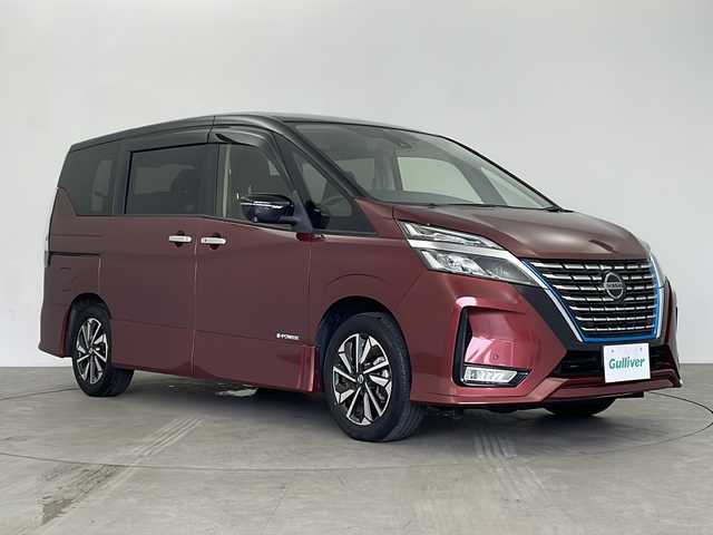 日産 セレナ e－パワー ハイウェイスター V 鹿児島県 2022(令4)年 1.8万km マルーンレッド 2トーン 純正ナビ/（CD/DVD/BT/フルセグ）/純正フリップダウンモニター/プロパイロット/エマージェンシーブレーキ/レーンキープアシスト/アラウンドビューモニター/電動パーキングブレーキ/オートホールド機能/オートライト/オートマチックハイビーム/両側パワースライドドア/ドライブレコーダー/スマートキー/プッシュスタート