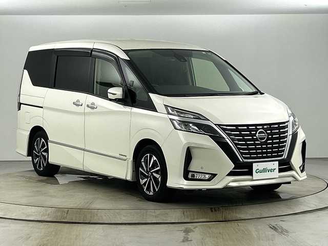 日産 セレナ ハイウェイスター V 愛知県 2020(令2)年 4.3万km ブリリアントホワイトパール 禁煙車/純正10インチナビ/（CD/DVD/Blu-ray/Bluetooth/フルセグTV）/フリップダウンモニター/セーフティパックB/・パーキングアシスト/・標識認識機能/・ふらつき警報/・電動パーキングブレーキ/・オートブレーキホールド/・プロパイロット/・アラウンドビューモニター/・ヒーター付きドアミラー/・ステアリングスイッチ/衝突軽減ブレーキ/オートマチックハイビーム/追従式クルーズコントロール/コーナーセンサー/ETC/両側パワースライドドア/LEDヘッドライト/純正アルミホイール/スマートキー