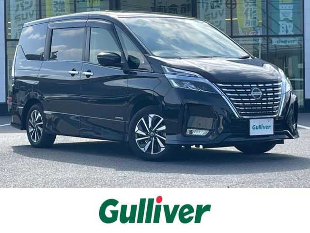 日産 セレナ ハイウェイスター V 岡山県 2019(令1)年 5.4万km ダイヤモンドブラック 登録時走行距離53138km/禁煙車/純正10インチナビ(MM519D-L)/　(CD/DVD/フルセグTV/Bluetooth)/フリップダウンモニター/全方位/フロント/両サイド/バックカメラ/プロパイロット/側方支援/後側方支援（BSM）/エマージェンシーブレーキ/速度標識表示/道路標識表示/駐車支援/ふらつき警報/ドライブレコーダー/ビルトインETC/両側パワースライドドア/革巻きステアリング/ステアリングスイッチ/純正LEDヘッドライト/フォグライト/オートライト/プッシュスタート/スマートキー/スペアキー×1/アイドリングストップ/純正アルミホイール 16インチ/ドアバイザー/ロールサンシェード/電動格納ミラー/純正フロアマット/横滑防止装置/盗難防止装置