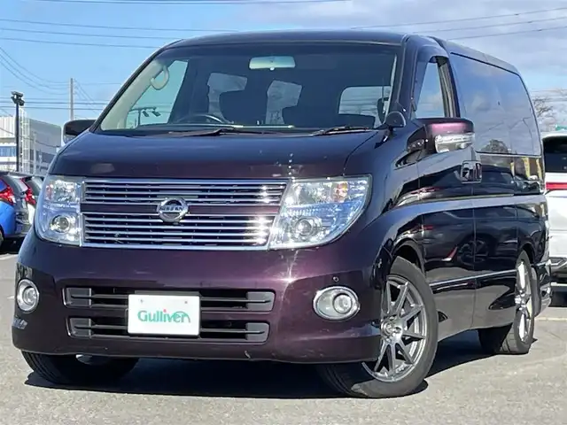 日産 エルグランド 250ハイウェイスター ブラックレザ-ナビ 道央・札幌 2008(平20)年 8.6万km ディープカシス ４WD/社外メモリーナビ/AM/FM/CD/DVD/BT/AUX/ワンセグ/社外フリップダウンモニター/コーナーセンサー/バックカメラ/フロントカメラ/両側パワースライドドア/D席パワーシート/前席シートヒーター/オットマン/レザーシート/革巻きウッドコンビステアリング/ステアリングリモコン/MTモード付AT/スマートキー/オートライト/フォグランプ/キセノンヘッドライト/電動格納ミラー/ウィンカーミラー/純正フロアマット/ドアバイザー/スペアキー