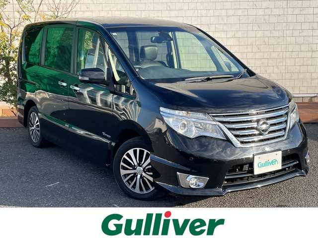 日産 セレナ HWS S HV Vセレ +Sefty 茨城県 2015(平27)年 8.1万km ダイヤモンドブラック 純正ナビ　/衝突軽減システム/全方位カメラ　/純正フリップダウンモニター　/両側パワースライドドア　/コーナーセンサー前後　/クルーズコントロール　/レーンキープアシスト　/アイドリングストップ　/プッシュスタート　/ＥＴＣ
