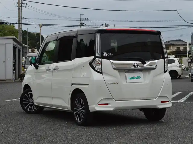 トヨタ ルーミー カスタムG－T 栃木県 2023(令5)年 2.3万km ブラックマイカメタリック/パールホワイト2トーン ワンオーナー/ディーラー点検記録簿/[R7]/スマートアシスト/[衝突警報・衝突回避支援ブレーキ機能・ブレーキ制御付き誤発進抑制機能・先行車発進告知機能・標識認識機能・車線逸脱警報・路側逸脱警報機能・ふらつき警報]/プリクラッシュセーフティ/アダプティブクルーズコントロール/コーナーセンサー/マルチインフォメーションディスプレイ/純正SDナビゲーションシステム/[フルセグ/AM/FM/CD/DVD/BT]/オートライト/LEDヘッドライト/フォグランプ/プッシュスタート/アイドリングストップ/ドライブレコーダー[前後]/電動パーキング/電動格納ミラー/ETC/ステアリングスイッチ/ドアバイザー/純正マット/スマートスペアキー×1/取扱説明書/保証書