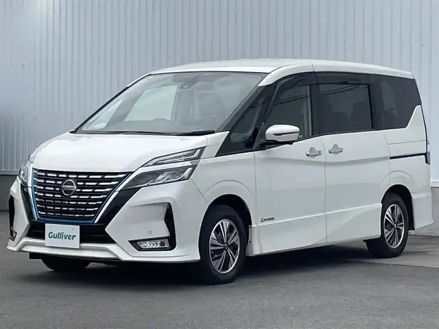 日産 セレナ e－パワー ハイウェイスター V 愛媛県 2019(令1)年 5.9万km ブリリアントホワイトパール 純正ナビ/(Bluetooth/CD/SD/DVD/Blu-ray/USB/フルセグ)/プロパイロット/ビルトインETC/アラウンドビューカメラ/純正15インチアルミホイール/レーンキープアシスト/オートライト/オートマチックハイビーム/レザーシート/プッシュスタート/スマートキー/スペアキー1本/LEDヘッドライト/フォグランプ/電動パーキングホールド/オートブレーキホールド/横滑り防止装置/盗難防止装置/衝突被害軽減ブレーキ/純正ドアバイザー/純正フロアマット/電動格納ミラー/リアロールサンシェード
