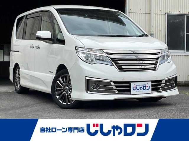 日産 セレナ ライダー パフォB S HV Aセーフ 静岡県 2014(平26)年 9.8万km ブリリアントホワイトパール (株)IDOMが運営する【じしゃロン焼津店】の自社ローン専用車両になります。こちらは現金またはオートローンご利用時の価格です。自社ローンご希望の方は別途その旨お申付け下さい/【じしゃロン個店占有の為　落札禁止】/衝突軽減システム/アラウンドビューモニター/両側パワースライドドア /フリップダウンモニター/コーナセンサー/純正ナビ/CD/DVD/フルセグ/Bluetooth/SD/プッシュスタート /スマートキー/スペアキー/クルーズコントロール/LEDヘッドライト/オートライト/フォグライト /ETC