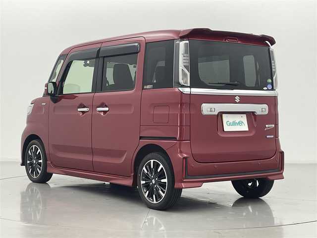 スズキ スペーシア カスタム HYBRID XS 熊本県 2019(令1)年 2.8万km フェニックスレッドパール ワンオーナー　/純正ナビCN-RZ743W（CD・ＤＶＤ・フルセグ・ＢＴ・ｉｐｏｄ・USB）/純正前方ドライブレコーダー　/ビルトインＥＴＣ　/両側パワースライドドア　/後ろのみコーナーセンサー　/運転席シートヒーター　/スズキセーフティサポート/・衝突軽減ブレーキ/・レーダーブレーキサポート/・レーンキープアシスト/・車線逸脱警報/・誤発進制御機能/横滑り防止/アイドリングストップ/ハーフレザーシート/リアサイドサンシェード/純正フロアマット/純正１５インチAW/オートライト/LEDヘッドライト/スマートキー/プッシュスタート/スペアキー1本/保証書/取扱説明書
