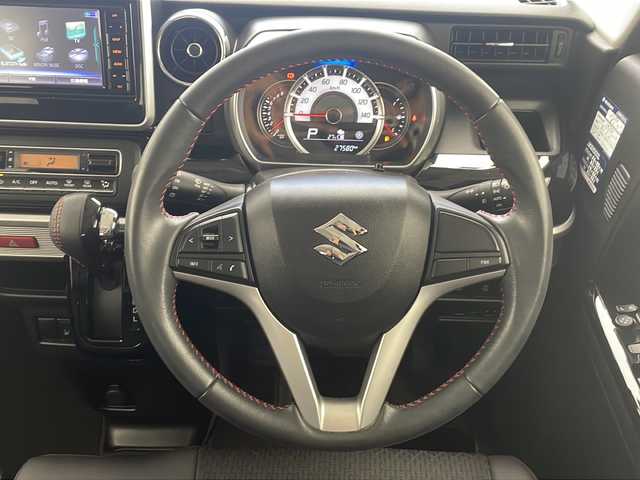 スズキ スペーシア カスタム HYBRID XS 沖縄県 2019(令1)年 2.8万km フェニックスレッドパール 純正ナビ(ＣＮ－ＲＺ７４３Ｗ)　/(フルセグＴＶ　Ｂｌｕｅｔｏｏｔｈ　ＣＤ　ＤＶＤ　ＡＭ　ＦＭ)　/両側パワースライドドア　/ＥＴＣ　/ドライブレコーダー　/ハーフレザーシート　/シートヒーター　/スマートキー/スペアキー/プッシュスタート/ステアリングスイッチ　/アイドリングストップ/ＬＥＤヘッドライト/オートライト/純正15インチアルミホイール/サーキュレーター/純正フロアマット/電動格納ミラー/保証書