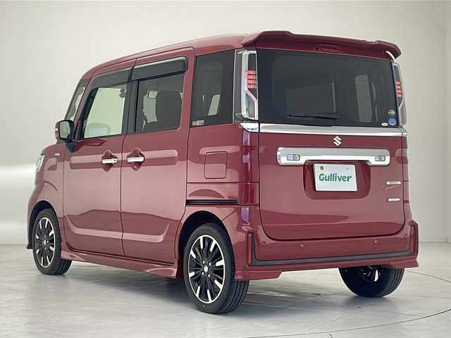 スズキ スペーシア カスタム HYBRID XS 沖縄県 2019(令1)年 2.8万km フェニックスレッドパール 純正ナビ(ＣＮ－ＲＺ７４３Ｗ)　/(フルセグＴＶ　Ｂｌｕｅｔｏｏｔｈ　ＣＤ　ＤＶＤ　ＡＭ　ＦＭ)　/両側パワースライドドア　/ＥＴＣ　/ドライブレコーダー　/ハーフレザーシート　/シートヒーター　/スマートキー/スペアキー/プッシュスタート/ステアリングスイッチ　/アイドリングストップ/ＬＥＤヘッドライト/オートライト/純正15インチアルミホイール/サーキュレーター/純正フロアマット/電動格納ミラー/保証書