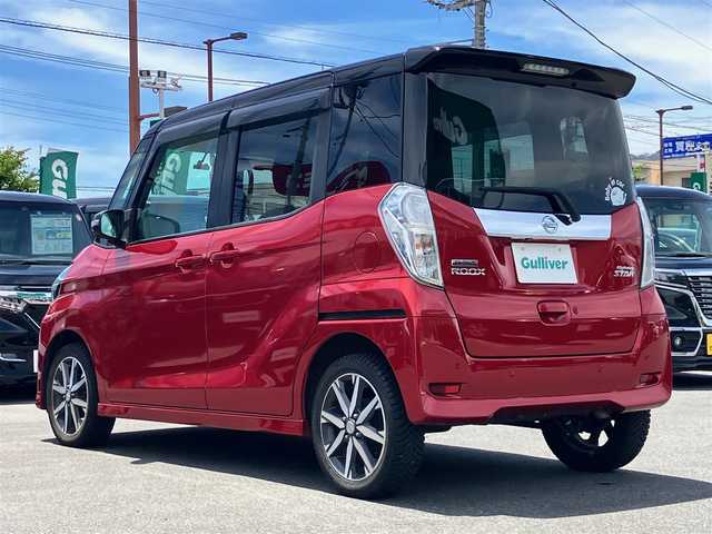 日産 デイズ ルークス ハイウェイスター Gターボ 静岡県 2018(平30)年 4.1万km スパークリングレッド/ブラック エンジンスタートボタン/保証書/取扱説明書/パワーステアリング/パワーウィンドウ/アイドリングストップ/スマートキー/オートエアコン/クルーズコントロール/純正ETC/全方位カメラ/純正ナビ（CD/DVD/BT/フルセグ）/純正ドライブレコーダー/純正フロアマット/ベンチシート/両側パワースライドドア/純正アルミホイール/ABS/横滑り防止装置/コーナーセンサー前後/レーンキープアシスト/盗難防止装置/オートライト/オートマチックハイビーム/LEDヘッドライト/Wエアバック/衝突軽減システム