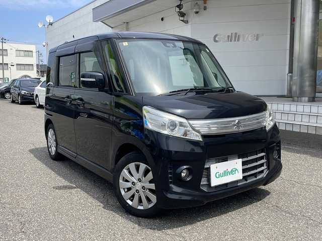 スズキ スペーシア カスタム XS 福井県 2014(平26)年 4.7万km ブルーイッシュブラックパール3 スマートキー/プッシュスタート/アイドリングストップ/衝突軽減/横滑り防止/HIDヘッドライト/オートライト/フォグランプ/電動格納ミラー/左側パワースライドドア/純正フロアマット/純正ドアバイザー/スタッドレスタイヤ、ホイール4本積み込み
