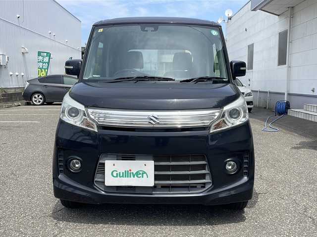 スズキ スペーシア カスタム XS 福井県 2014(平26)年 4.7万km ブルーイッシュブラックパール3 スマートキー/プッシュスタート/アイドリングストップ/衝突軽減/横滑り防止/HIDヘッドライト/オートライト/フォグランプ/電動格納ミラー/左側パワースライドドア/純正フロアマット/純正ドアバイザー/スタッドレスタイヤ、ホイール4本積み込み