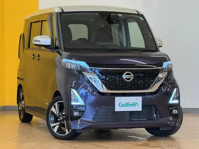 日産 ルークス HWS Gターボ プロパイロットED 群馬県 2020(令2)年 2.4万km パープルⅡ 快適パックA/・プラズマクラスター搭載リヤシーリングファン/・パーソナルテーブル〈後席〉/・USBソケット〈助手席シートバック部〉/・ロールサンシェード〈リヤ〉 /・撥水加工シート/プロパイロット/純正9インチナビ/（AM/FM/CD/DVD/BT）/フルセグTV/アラウンドビューカメラ/エマージェンシーブレーキ/踏み間違い衝突防止アシスト/先行車発進お知らせ/両側パワースライドドア/ハンズフリーオートスライドドア/オートブレーキホールド/USB挿入口/ETC/LEDヘッドライト/スマートキー