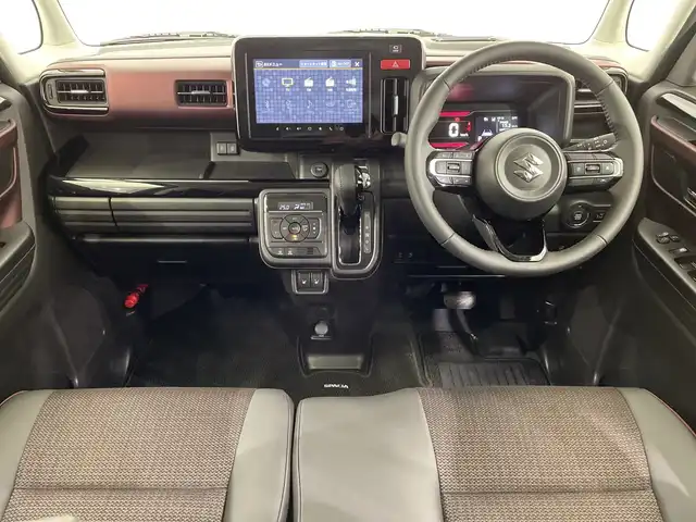 スズキ スペーシア カスタム HYBRID XS 栃木県 2024(令6)年 0.2万km 茶 純正9インチメモリナビ/（フルセグTV/Bluetooth/USB//AppleCarPlay/AndoroidAuto）/全方位カメラ/トヨタセーフティセンス/コーナーセンサー/両側パワースライドドア/ハーフレザーシート/シートヒーター/禁煙車/ステアリングヒーター/ヘッドアップディスプレイ/オートライト/LEDヘッドライト/横滑り防止装置/フォグランプ/スマートキー/プッシュスタート/アイドリングストップ/ステアリングスイッチ/革巻きステアリング/ウィンカーミラー/純正15インチアルミホイール/純正フロアマット