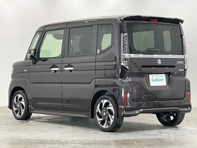 スズキ スペーシア カスタム HYBRID XS 栃木県 2024(令6)年 0.2万km 茶 純正9インチメモリナビ/（フルセグTV/Bluetooth/USB//AppleCarPlay/AndoroidAuto）/全方位カメラ/トヨタセーフティセンス/コーナーセンサー/両側パワースライドドア/ハーフレザーシート/シートヒーター/禁煙車/ステアリングヒーター/ヘッドアップディスプレイ/オートライト/LEDヘッドライト/横滑り防止装置/フォグランプ/スマートキー/プッシュスタート/アイドリングストップ/ステアリングスイッチ/革巻きステアリング/ウィンカーミラー/純正15インチアルミホイール/純正フロアマット