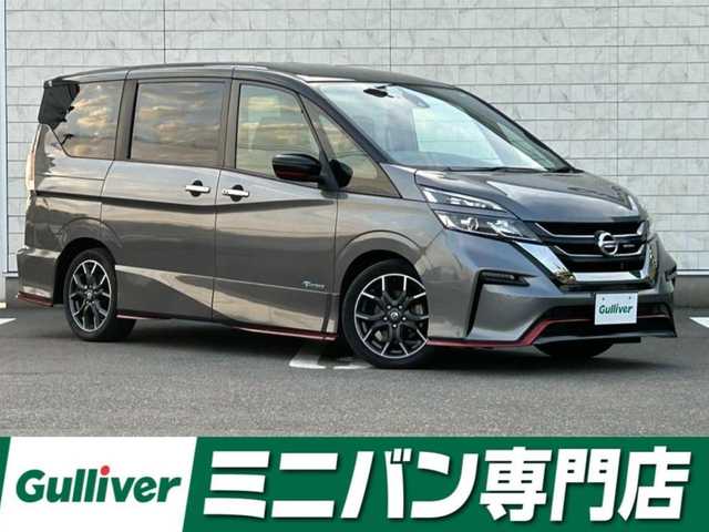 日産 セレナ ニスモ 福岡県 2018(平30)年 6.6万km ダークメタルグレー/ダイヤモンドブラック プロパイロット純正9型ナビゲーション（CD/DVD/フルセグ/BT)エマージェンシーブレーキレーンキープアシストフリップダウンモニター両側パワースライドドアバックカメラLEDヘッドライトオートライト純正AWETC