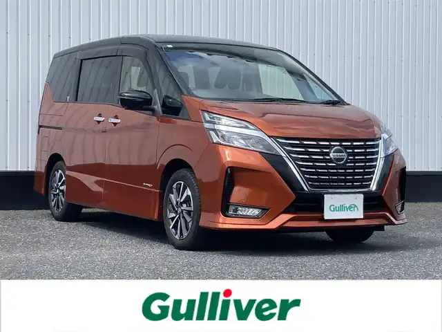 日産 セレナ ハイウェイスター V 千葉県 2021(令3)年 2.2万km サンライズオレンジ/ダイヤモンドブラック 純正10ナビ/（フルセグTV CD DVD BT FM AM）/全周囲カメラ/プロパイロット/デジタルインナーミラー/衝突被害軽減システム/車線逸脱警報/クルーズコントロール/両側パワースライドドア/ETC/ドライブレコーダー/アイドリングストップ/LEDヘッドライト/フォグランプ/オートライト/ウィンカーミラー/電動格納ミラー/純正16インチAW/シートリフター/プッシュスタート/スマートキー/フロアマット/ドアバイザー/スペアキー/取扱説明書/保証書”