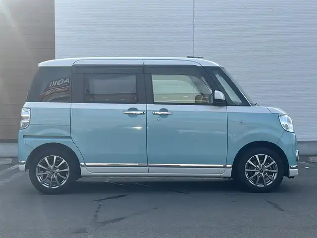 ダイハツ ムーヴ キャンバス X LTD メイクアップ SA Ⅲ 秋田県 2018(平30)年 7.2万km パールホワイトⅢ/ファインミントメタリック 2トーン 純正オーディオ（AM/FM/CD）/衝突軽減システム/４WD/スマートキー/両側パワスラ/純正アルミ/アイドリングストップ/オートマチックハイビーム/コーナーセンサー/プッシュスタート/純正フロアマット/純正ドアバイザー/オートライト/オートエアコン/パワーステアリング/パワーウィンドウ/電動格納ミラー/横滑り防止/盗難防止装置/レベライザー
