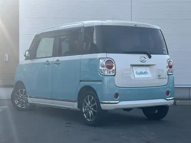 ダイハツ ムーヴ キャンバス X LTD メイクアップ SA Ⅲ 秋田県 2018(平30)年 7.2万km パールホワイトⅢ/ファインミントメタリック 2トーン 純正オーディオ（AM/FM/CD）/衝突軽減システム/４WD/スマートキー/両側パワスラ/純正アルミ/アイドリングストップ/オートマチックハイビーム/コーナーセンサー/プッシュスタート/純正フロアマット/純正ドアバイザー/オートライト/オートエアコン/パワーステアリング/パワーウィンドウ/電動格納ミラー/横滑り防止/盗難防止装置/レベライザー