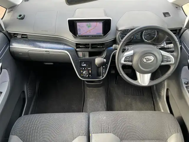 ダイハツ ムーヴ カスタム RS ハイパー SAⅡ 滋賀県 2015(平27)年 3.6万km ディープブルークリスタルマイカ ターボ/社外7インチナビ　【MDV-D503】/（AM/FM/CD/DVD/USB/フルセグ/Bluetooth）/バックカメラ/スマートアシストII/・衝突被害軽減ブレーキ/・車線逸脱警報/・誤発進抑制機能/・先行車発進告知/・対人/対車衝突警報機能/横滑り防止装置/エコアイドリングストップ/革巻きステアリング/ステアリングスイッチ/オートライト/LEDヘッドライト/フロントフォグ/電動格納ミラー/プッシュスタート/スマートキー/社外フロアマット/オートエアコン