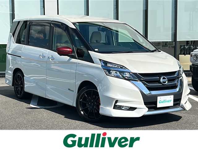 日産 セレナ ハイウェイスター 岐阜県 2016(平28)年 3.8万km ブリリアントホワイトパール 登録時走行距離37694km/純正９インチナビ　/フリップダウンモニター　/アラウンドビューカメラ　/バックカメラ　/プロパイロット　/両側パワースライドドア　/前方ドライブレコーダー　/純正エアロパーツ/レーンキープアシスト/クルーズコントロール/USB入力端子/レザーシート/前後コーナーセンサー　/LEDヘッドライト/スマートキー　/プッシュスタート　/ＥＴＣ/衝突被害軽減システム/横滑り防止装置