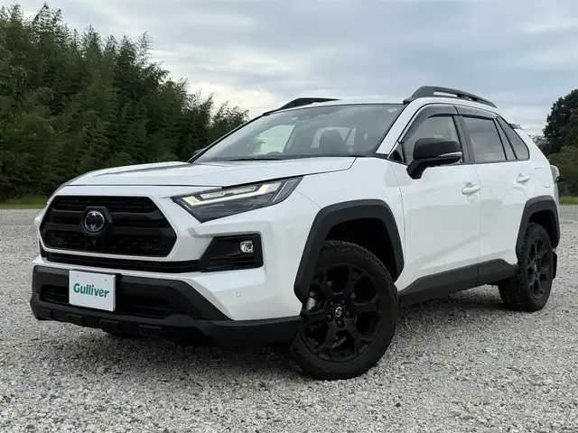 トヨタ ＲＡＶ４ HV アドベンチャー オフロードPKGⅡ 兵庫県 2023(令5)年 4.2万km スーパーホワイトⅡ パノラミックビューモニター/パワーリアゲート/ブラインドスポットモニター/デジタルインナーミラー（前後ドラレコ内蔵）/フォグランプ（Ｆ/Ｒ）/両前席シートヒーター＆ベンチレーション/ステアリングヒーター/黒革シート/メモリ付パワーシート/ルーフレール/純正10.5インチディスプレイ（車載ナビ有）/フルセグテレビ/純正18インチアルミホイール/スペアキー有り