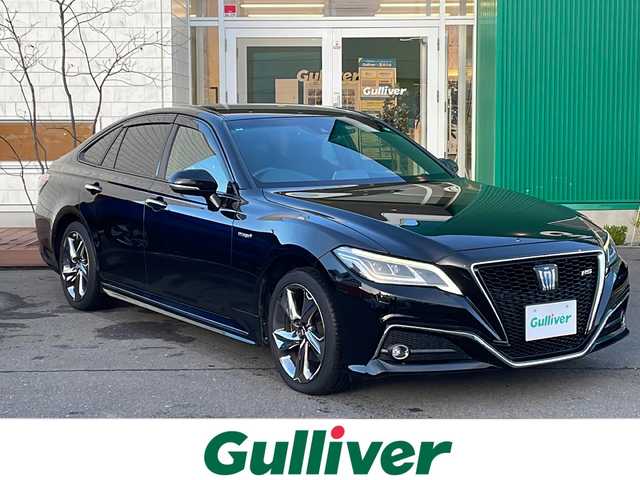 トヨタ クラウン ハイブリッド RS Four 青森県 2018(平30)年 11.1万km ブラック 4WD/純正SDナビ・フルセグTV/CD・DVD・Bluetooth・SD・USB/バックカメラ/前席パワーシート・シートヒーター/ステアリングヒーター/セーフティセンス/プリクラッシュセーフティ/レーダークルーズコントロール/レーントレーシングアシスト/アダプティブハイビーム/クリアランスソナー/パドルシフト/AC100V1500W/純正ビルトインETC/前後ドライブレコーダー/3眼LEDヘッドランプ/フォグランプ/純正18インチアルミ