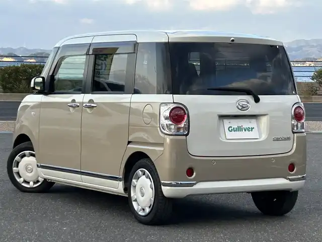 ダイハツ ムーヴ キャンバス G メイクアップ リミテッド　SAⅢ 島根県 2019(令1)年 4.3万km パールホワイトⅢ/ナチュラルベージュマイカメタリック 2トーン 登録時走行距離　42113km/取扱説明書/社外ナビ（Panasonic：CN-RE05WD）/（Bluetooth/CD/DVD/AM/FM)/フルセグテレビ/全周囲カメラ/両側パワースライドドア/電動格納ミラー/プッシュスタート/ドライブレコーダー/純正フロアマット/横滑り防止装置/コーナーセンサー/オートライト/オートハイビーム/衝突軽減システム/ETC2.0