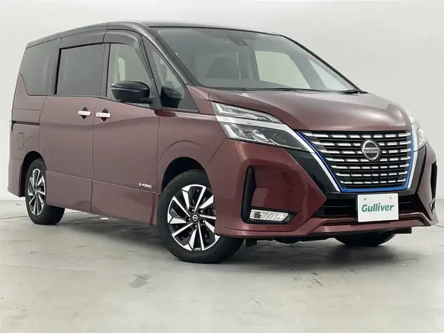 日産 セレナ e－パワー ハイウェイスター V 群馬県 2019(令1)年 6.7万km マルーンレッド 2トーン 純正フリップダウンモニター　純正10インチナビ（AM/FM/CD/DVD/Blu-ray/Bluetooth/フルセグTV/USB）　アラウンドビューモニター　ハンズフリー両側パワースライドドア　プロパイロット　インテリジェントパーキングアシスト　エマージェンシーブレーキ　LDW/LDP　BSW/BSI　前後ソナー　ロールサンシェード　ネオソフィール防水シート