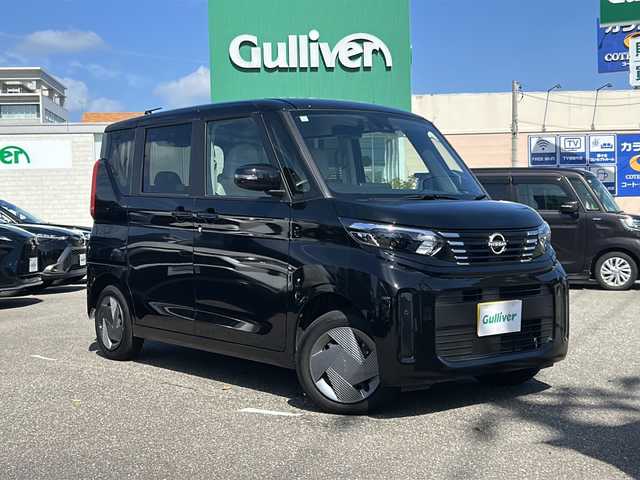 日産 ルークス X 石川県 2024(令6)年 0.5万km ブラック ４WD/衝突防止装置:ブレーキアシスト/トラクションコントロール/前席シートベルトプリテンショナー/社外ナビ（AVN-LBS01）/Bluetooth/アラウンドビューモニター/片側パワースライドドア/シートヒーター運転席/助手席/ステアリングヒーター/LEDヘッドライト/オートライト/スマートキー/レーンキープアシスト/横滑り防止装置/盗難防止装置/アイドリングストップ/ETC