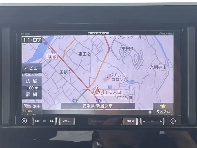 スズキ スペーシア HYBRID X 愛媛県 2018(平30)年 4.6万km ツールグリーンパールメタリック 社外ナビ（Bluetooth/SD/CD/DVD/フルセグTV)/バックカメラ/ETC/両側パワースライドドア/前方ドライブレコーダー/シートヒーター/ハロゲンヘッドライト/オートライト/フロアマット/ドアバイザー/パーキングセンサー/ABS/横滑り防止装置/レーンキープアシスト/衝突被害軽減ブレーキ/電動格納ミラー