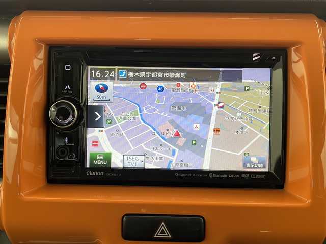 マツダ フレア クロスオーバー XG 栃木県 2014(平26)年 8.2万km パッションオレンジ ホワイト2トーン 禁煙車/純正ナビ/（CD/DVD/BT/TV/AM/FM/SD)/オートライト/アイドリングストップ/オートエアコン/HIDヘッドライト/スマートキー/プッシュスタート/電動格納ミラー/シートヒーター/純正フロアマット/純正サイドバイザー/ETC