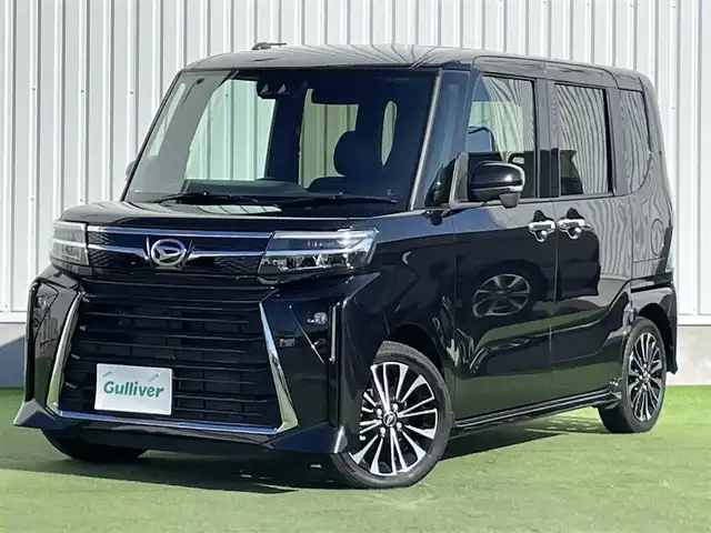 ダイハツ タント カスタム RS 香川県 2023(令5)年 2.3万km ブラックマイカメタリック スマートアシストIII　/・衝突警報機能/・衝突回避支援ブレーキ機能/・誤発進抑制制御機能/・車線逸脱警報機能・車線逸脱抑制制御機能/・先行車発進お知らせ機能/・オートハイビーム機能/パナソニックＳＤナビ　【CN-5310WD】/(フルセグTV/DVD/BT)/パノラマビューモニター/両側パワースライドドア/ハーフレザーシート/前席シートヒーター/革巻きステアリング　/ステアリングリモコン/LEDヘッドライト　/LEDフォグライト　/電動パーキングブレーキ/オートホールド/純正15インチアルミホイール/プッシュスタート/スペアキー有/ISOFIX