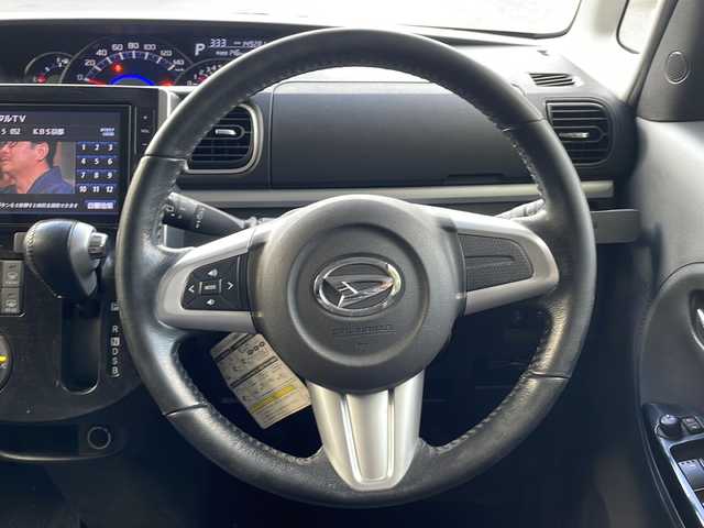ダイハツ タント カスタム RS トップED SAⅡ 京都府 2015(平27)年 15万km パールホワイトⅢ ワンオーナー/純正ナビ/・フルセグTV/CD/DVD/HDMI/FM/AM/フリップダウンモニター/バックカメラ/両側パワースライドドア/衝突軽減防止/レーンアシスト/オートライト/オートハイビーム/横滑り防止装置/アイドリングストップ/ハーフレザーシート/純正フロアマット