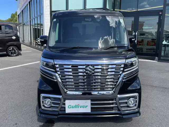 スズキ スペーシア カスタム HYBRID XS ターボ 愛媛県 2019(令1)年 6.1万km ブルーイッシュブラックパール3 純正ナビ（Bluetooth/フルセグTV/DVD再生）/両側パワースライドドア/アラウンドビューモニター/ハーフレザーシート/シートヒーター/クルーズコントロール/ETC/前方ドライブレコーダー/ドアバイザー/テレビキャンセラー/純正フロアマット/後方コーナーセンサー/LEDヘッドライト/フォグランプ