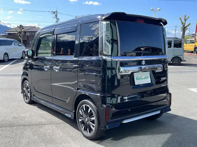 スズキ スペーシア カスタム HYBRID XS ターボ 愛媛県 2019(令1)年 6.1万km ブルーイッシュブラックパール3 純正ナビ（Bluetooth/フルセグTV/DVD再生）/両側パワースライドドア/アラウンドビューモニター/ハーフレザーシート/シートヒーター/クルーズコントロール/ETC/前方ドライブレコーダー/ドアバイザー/テレビキャンセラー/純正フロアマット/後方コーナーセンサー/LEDヘッドライト/フォグランプ