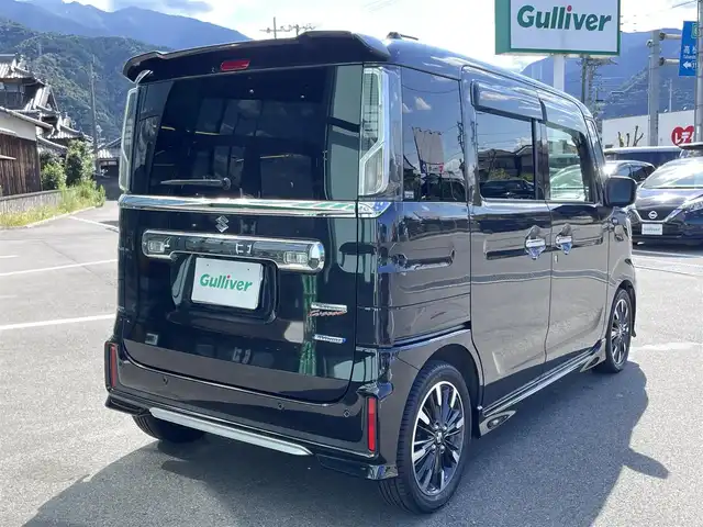 スズキ スペーシア カスタム HYBRID XS ターボ 愛媛県 2019(令1)年 6.1万km ブルーイッシュブラックパール3 純正ナビ（Bluetooth/フルセグTV/DVD再生）/両側パワースライドドア/アラウンドビューモニター/ハーフレザーシート/シートヒーター/クルーズコントロール/ETC/前方ドライブレコーダー/ドアバイザー/テレビキャンセラー/純正フロアマット/後方コーナーセンサー/LEDヘッドライト/フォグランプ