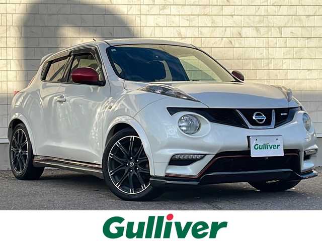 日産 ジューク ニスモ 福島県 2013(平25)年 6.5万km ブリリアントホワイトパール 純正ナビ　バックＣ　フルセグＴＶ　ＢＴ　ビルトインＥＴＣ　純正ドアバイザー　純正フロアマット　Ｄ－ＭＯＤＥ　ＮＩＳＭＯ専用シート　４ＷＤ－Ｖ　純正夏タイヤ付AW装着　プッシュスタート　スマートキー