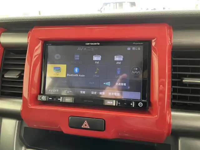 スズキ ハスラー Jスタイル 滋賀県 2015(平27)年 9.2万km フェニックスレッドパール/ホワイト2トーンルーフ 禁煙車/社外ナビ/（CD/DVD/SD/Bluetooth/フルセグTV）/バックカメラ/前方ドライブレコーダー/ETC/衝突被害軽減ブレーキ/前席シートヒーター/革巻きステアリング/ステアリングリモコン/HIDヘッドライト/フォグランプ/純正フロアマット/純正アルミホイール/純正ドアバイザー/電動格納ミラー/スペアキー/プッシュスタート