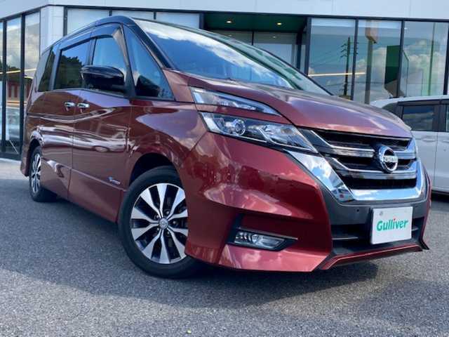 日産 セレナ ハイウェイスター Vセレクション 兵庫県 2017(平29)年 8.2万km マルーンレッド 2トーン 純正ナビ（AM/FM/BT/DVD/AUX)/・フルセグTV/衝突軽減ブレーキ/パーキングアシスト/アイドリングストップ/両側パワースライドドア/横滑り防止/クルーズコントロール/純正マット/フリップダウンモニター/ドライブレコーダー/ビルトインETC/ECOモード