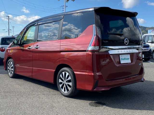 日産 セレナ ハイウェイスター Vセレクション 兵庫県 2017(平29)年 8.2万km マルーンレッド 2トーン 純正ナビ（AM/FM/BT/DVD/AUX)/・フルセグTV/衝突軽減ブレーキ/パーキングアシスト/アイドリングストップ/両側パワースライドドア/横滑り防止/クルーズコントロール/純正マット/フリップダウンモニター/ドライブレコーダー/ビルトインETC/ECOモード