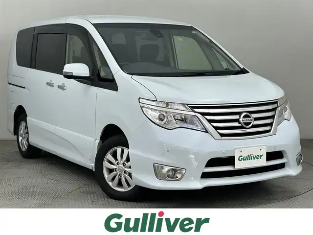 日産 セレナ ハイウェイスター Aセーフティ 道央・札幌 2014(平26)年 5.4万km ブルームーンホワイトP ・4WD/・寒冷地仕様/・純正SDナビ/・CD/DVD/SD/BT/AUX/USB/・フルセグTV/・アラウンドビューモニター/・ETC/・エマージェンシーブレーキ/・クリアランスソナー/・レーンキープアシスト/・横滑り防止装置/・両側パワースライドドア/・ウォークスルー/・ステアリングスイッチ/・電動格納ウィンカーミラー/・キセノンヘッドライト/・オートライト/・フォグライト/・ドアバイザー/・純正フロアマット/・純正15インチAW/・社外AW＋スタッドレスタイヤ積込/・スマートキー/・取扱説明書