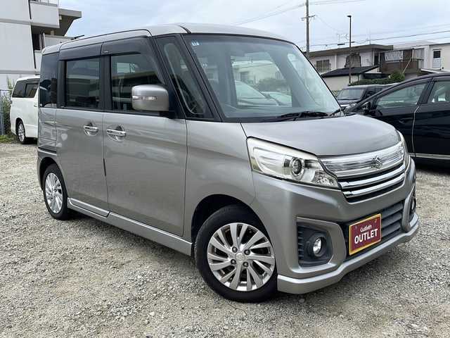 スズキ スペーシア カスタム GS 福岡県 2015(平27)年 8.6万km スチールシルバーM 社外ナビ・フルセグＴＶ/CD・DVD・BT接続可能/スマートキー２個/片側パワースライドドア/HIDヘッドライト/Ｄ席シートヒーター/保証書・取説書