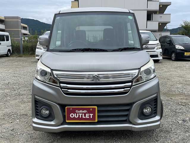 スズキ スペーシア カスタム GS 福岡県 2015(平27)年 8.6万km スチールシルバーM 社外ナビ・フルセグＴＶ/CD・DVD・BT接続可能/スマートキー２個/片側パワースライドドア/HIDヘッドライト/Ｄ席シートヒーター/保証書・取説書