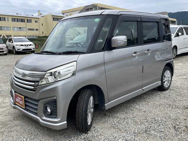スズキ スペーシア カスタム GS 福岡県 2015(平27)年 8.6万km スチールシルバーM 社外ナビ・フルセグＴＶ/CD・DVD・BT接続可能/スマートキー２個/片側パワースライドドア/HIDヘッドライト/Ｄ席シートヒーター/保証書・取説書