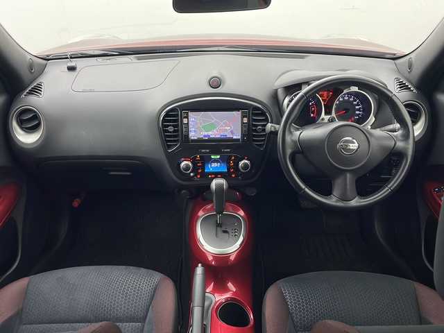 日産 ジューク 16GT FOUR 秋田県 2011(平23)年 3.5万km ラディアントレッド 4WD/純正ナビ　/ワンセグTV/AM/FM/CD/DVD/バックカメラ　/横滑り防止装置　/HIDヘッドライト　/フォグランプ　/オートライト　/スペアキー　/プッシュスタート　/純正アルミホイール　/社外フロアマット　/オートエアコン　/電動格納ミラー/取扱説明書/保証書