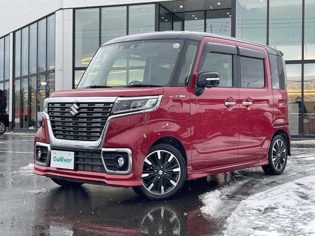 スズキ スペーシア カスタム HYBRID XS 青森県 2021(令3)年 2.1万km フェニックスレッドパール/ブルーイッシュブラックパール ・4WD/・純正ナビ/・Bluetooth/フルセグ/・全方位カメラ/・衝突軽減ブレーキ/・レーンキープアシスト/・レーダークルーズコントロール/・両側パワースライドドア/・ドライブレコーダー/・プッシュスタート/・スマートキー/・シートヒーター/・LEDヘッドライト/・LEDフォグ/・純正15AW/・オートマチックハイビーム